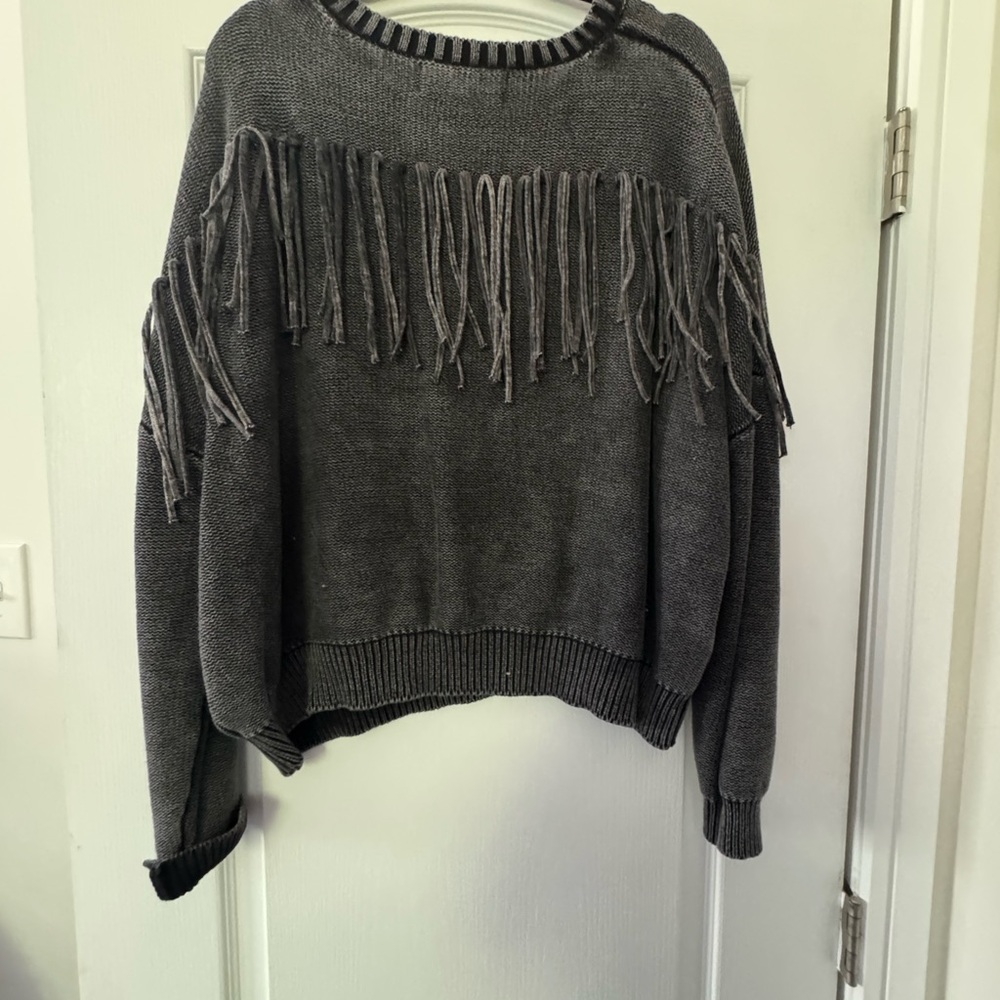 Vintage Havana Charcoal Fringe Sweater